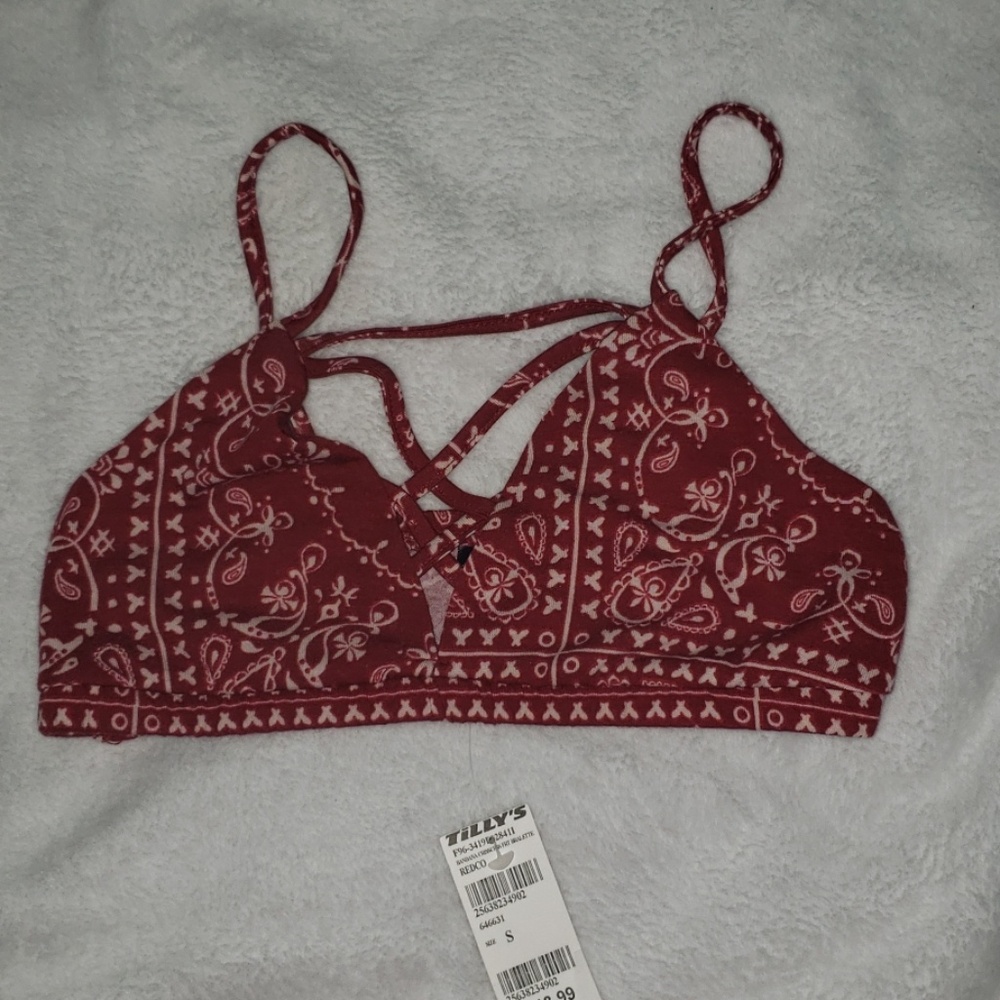 Red Bandana Print Bralette - Size S NWT